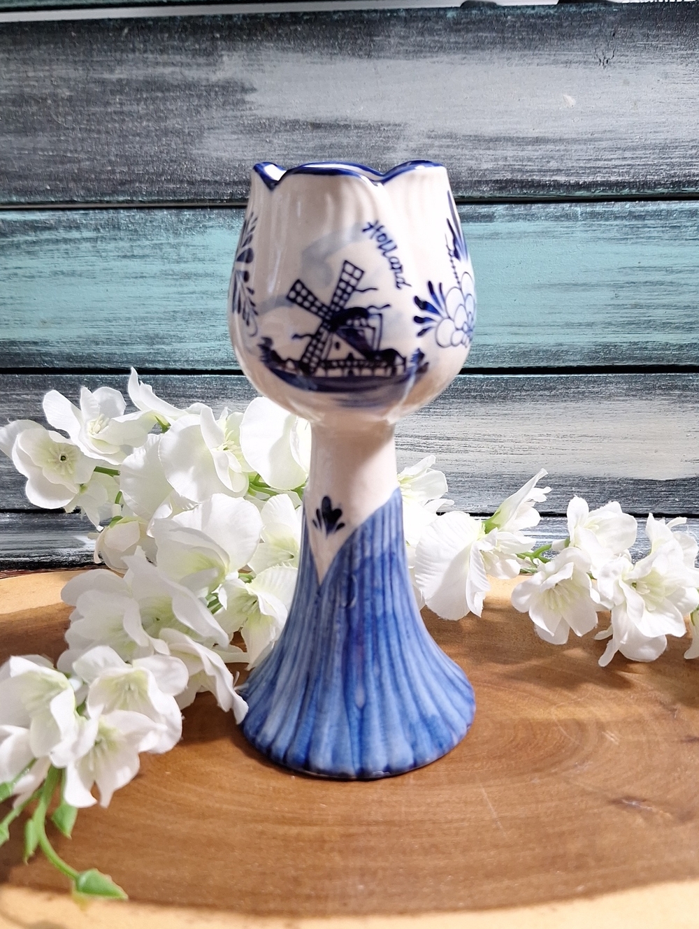 #AFB Hand-Painted Delft Tulip Candle Holder Holland.
